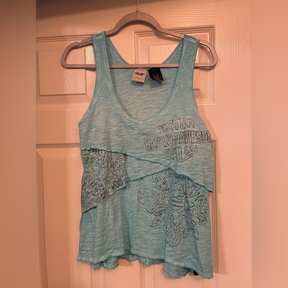 Harley-Davidson Women's Light Blue Graphic Tank Top - Medium